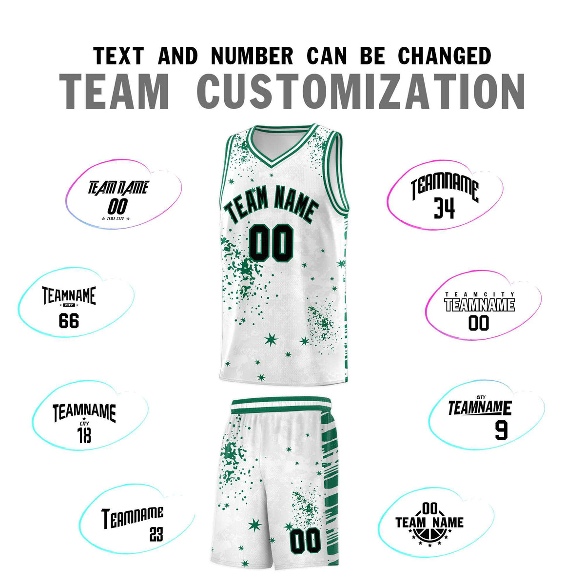 Custom White Kelly Green Vice Burst Galactic Graffiti Breathable Basketball Jersey