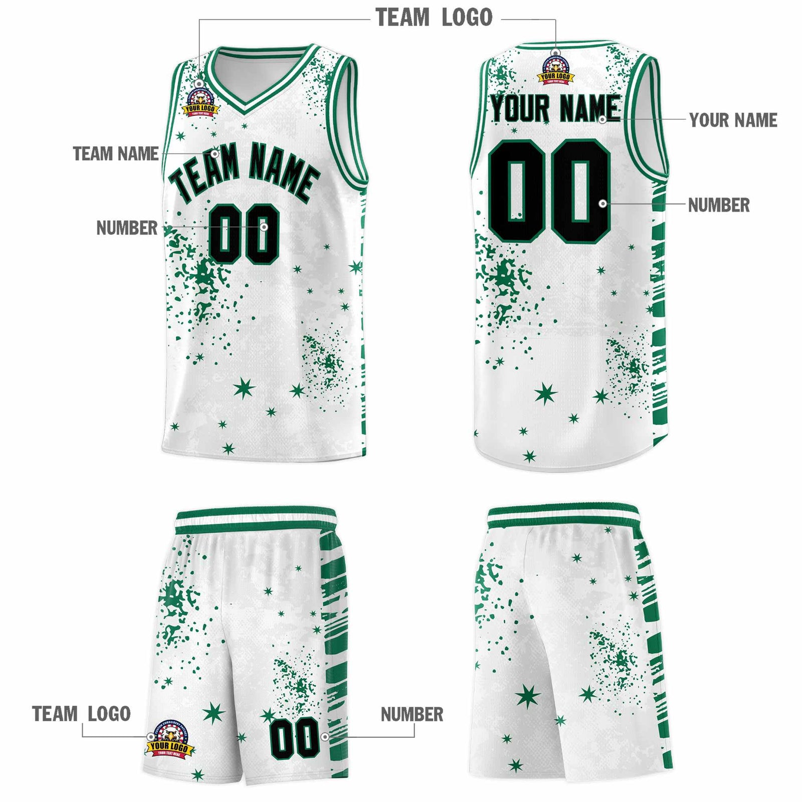 Custom White Kelly Green Vice Burst Galactic Graffiti Breathable Basketball Jersey
