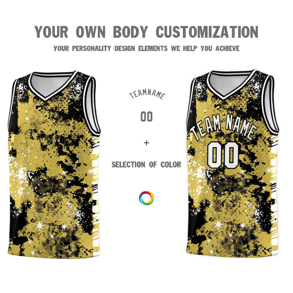 Custom Old Gold Black Vice Burst Galactic Graffiti Lightweight Basketball Jersey