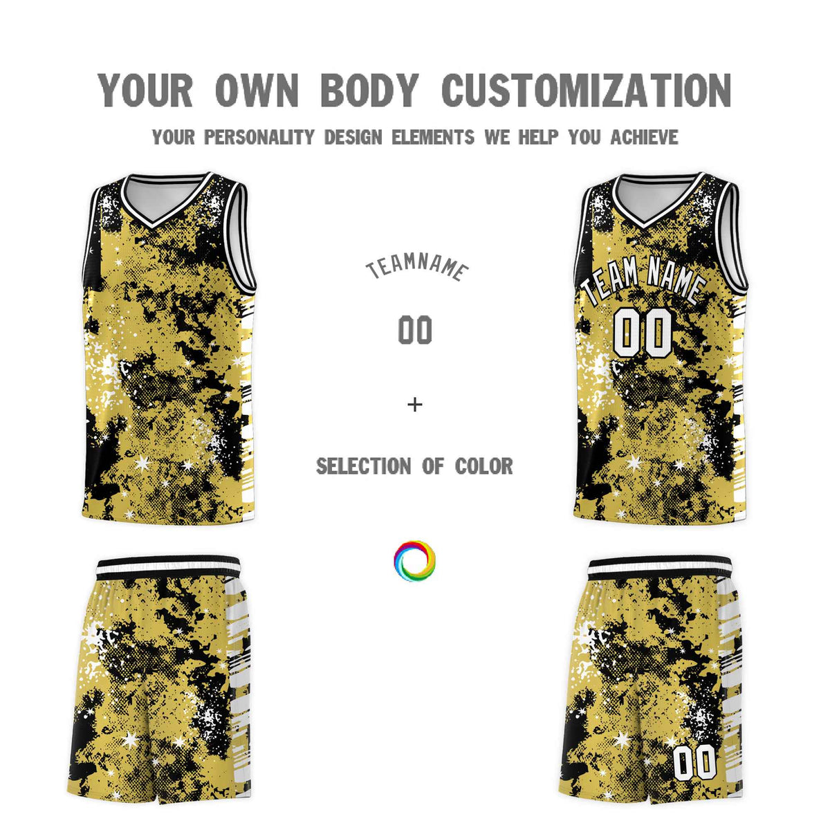 Custom Old Gold Black Vice Burst Galactic Graffiti Lightweight Basketball Jersey