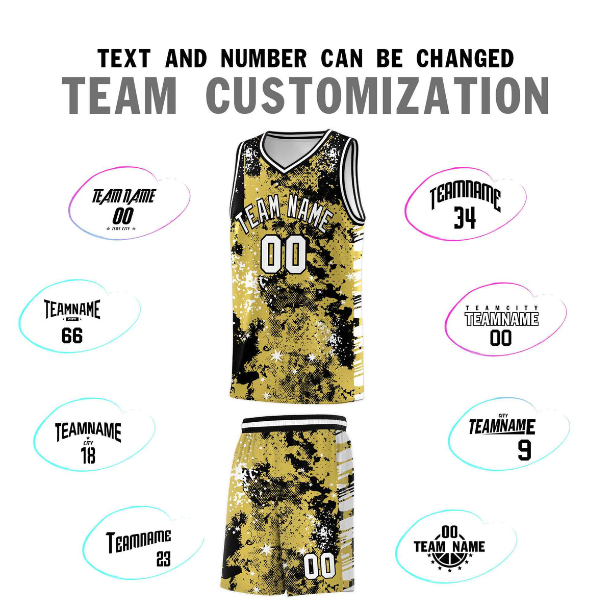 Custom Old Gold Black Vice Burst Galactic Graffiti Lightweight Basketball Jersey