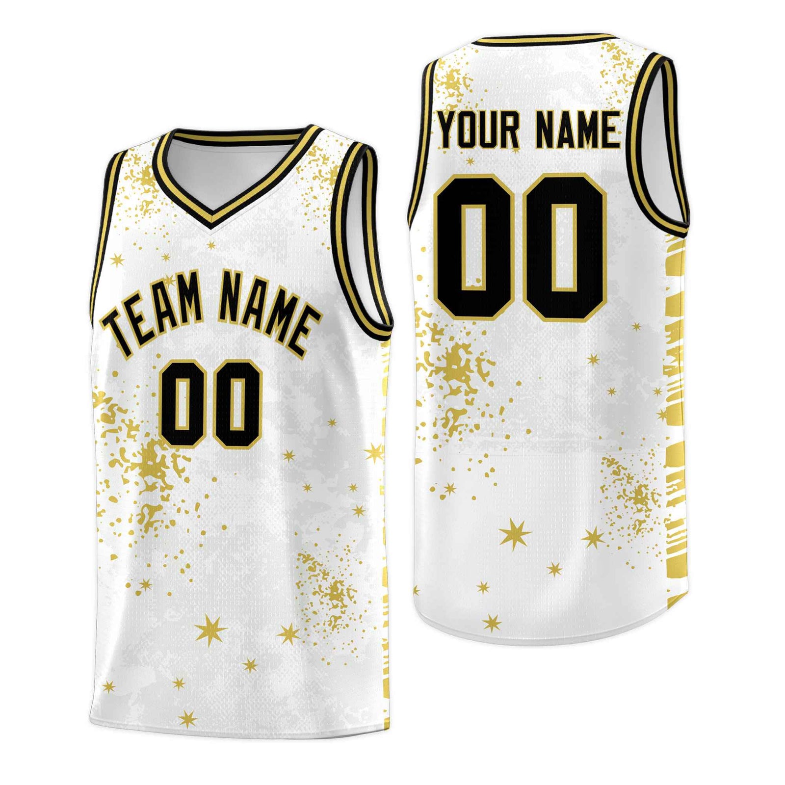 Custom White Old Gold Vice Burst Galactic Graffiti Quick-Drying Basketball Jersey