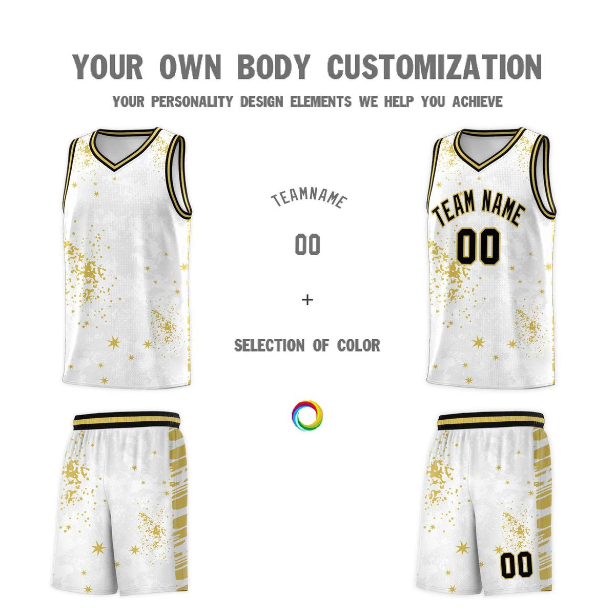 Custom White Old Gold Vice Burst Galactic Graffiti Quick-Drying Basketball Jersey