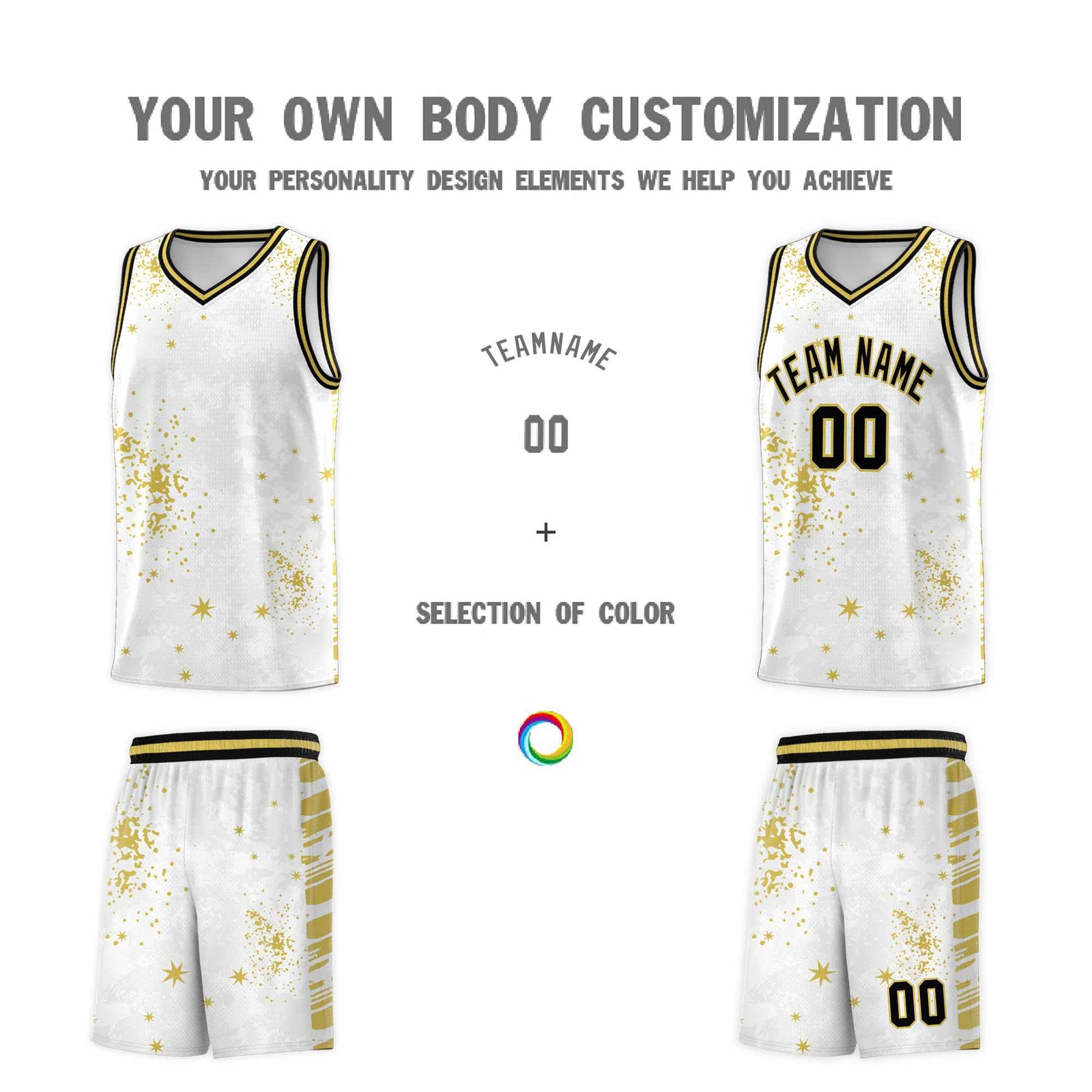 Custom White Old Gold Vice Burst Galactic Graffiti Quick-Drying Basketball Jersey