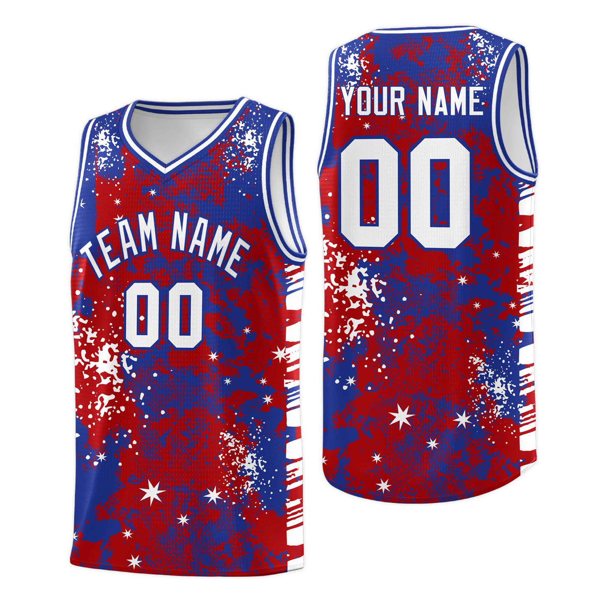 Custom Red Royal Blue Vice Burst Galactic Graffiti Wrinkle-Resistant Basketball Jersey