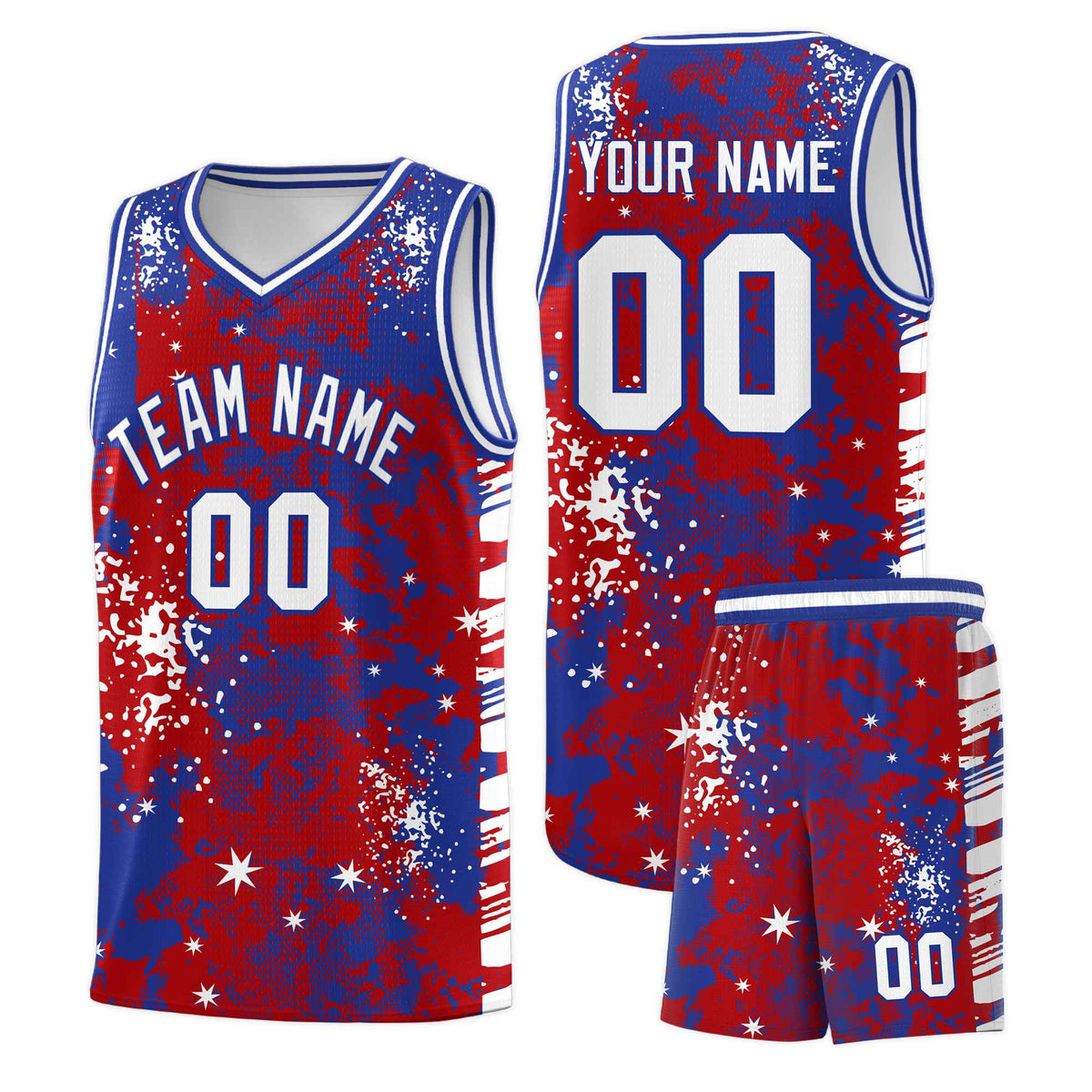 Custom Red Royal Blue Vice Burst Galactic Graffiti Wrinkle-Resistant Basketball Jersey
