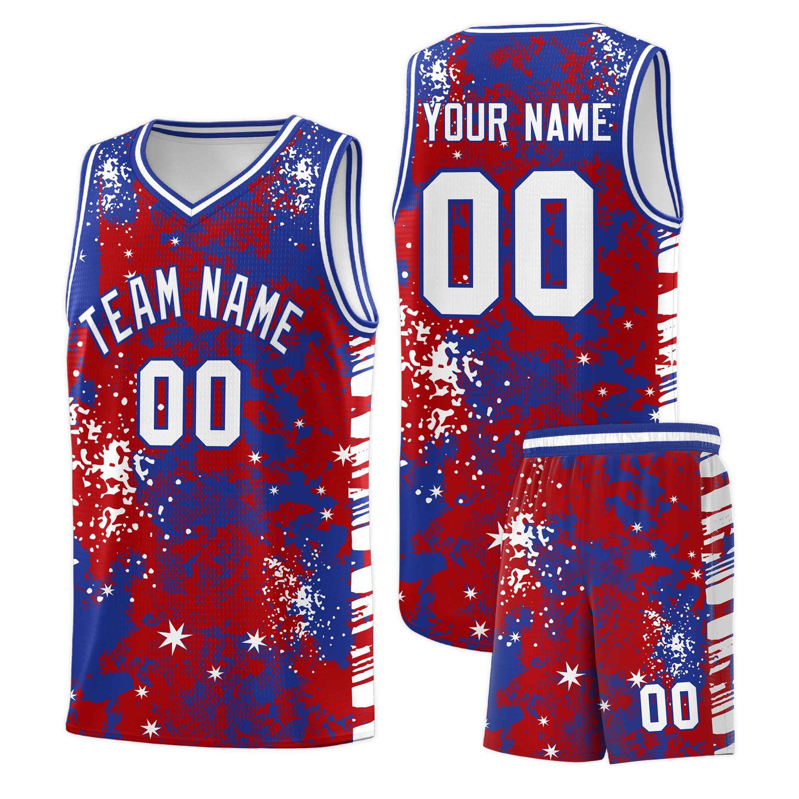 Custom Red Royal Blue Vice Burst Galactic Graffiti Wrinkle-Resistant Basketball Jersey