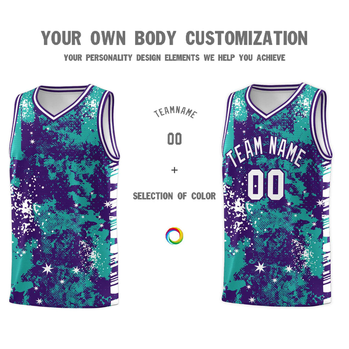 Custom Aqua Purple Vice Burst Galactic Graffiti Breathable Basketball Jersey