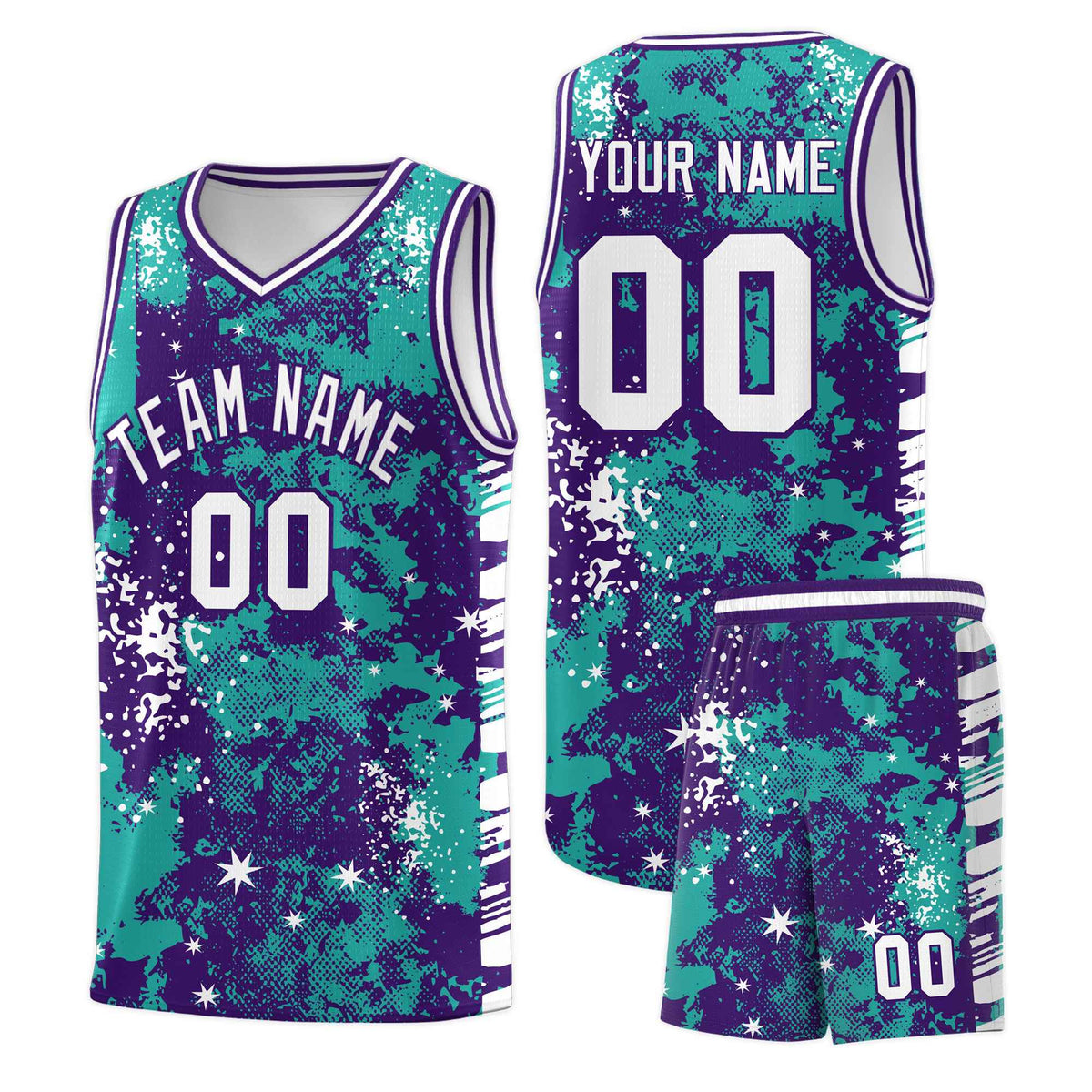 Custom Aqua Purple Vice Burst Galactic Graffiti Breathable Basketball Jersey