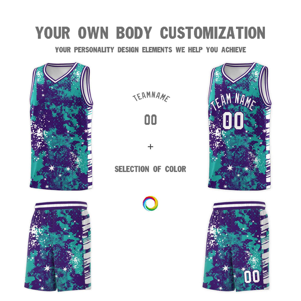 Custom Aqua Purple Vice Burst Galactic Graffiti Breathable Basketball Jersey