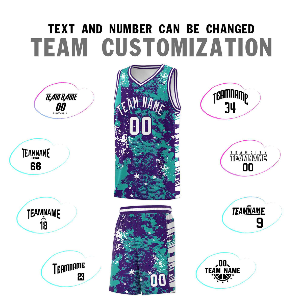 Custom Aqua Purple Vice Burst Galactic Graffiti Breathable Basketball Jersey