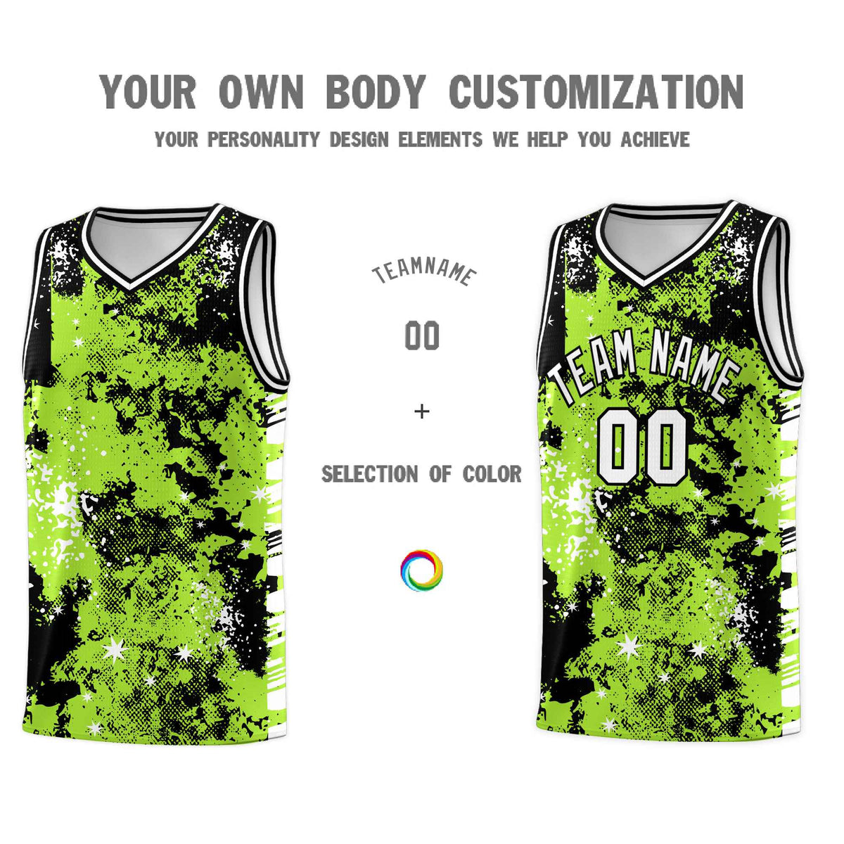 Custom Neon Green Black Vice Burst Galactic Graffiti Lightweight Basketball Jersey