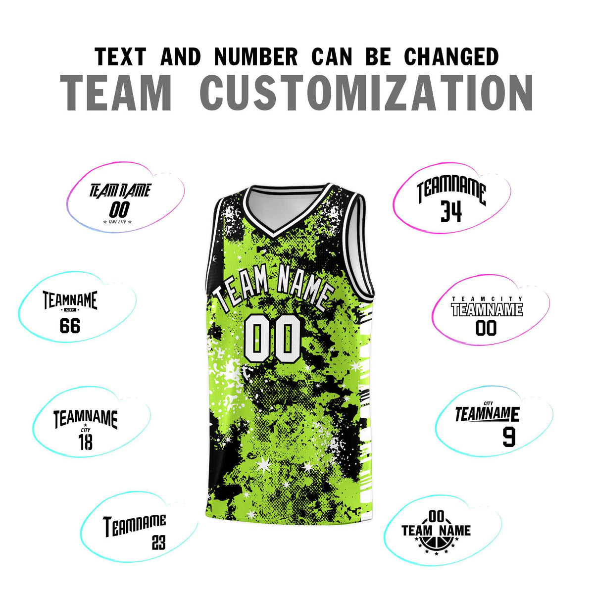 Custom Neon Green Black Vice Burst Galactic Graffiti Lightweight Basketball Jersey