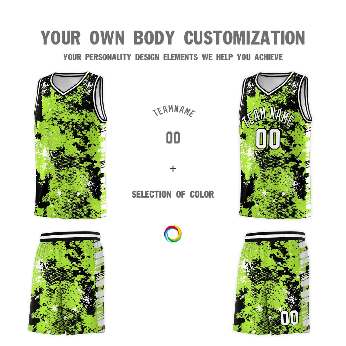 Custom Neon Green Black Vice Burst Galactic Graffiti Lightweight Basketball Jersey