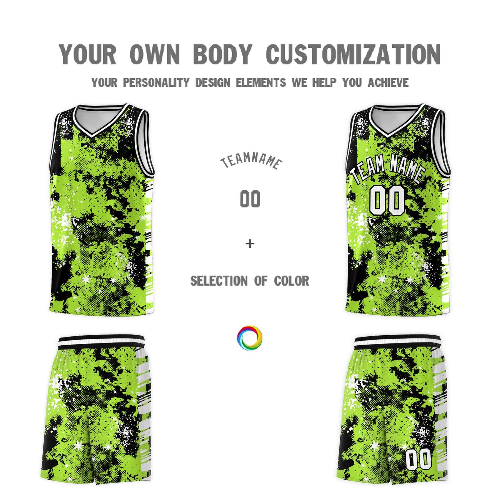 Custom Neon Green Black Vice Burst Galactic Graffiti Lightweight Basketball Jersey
