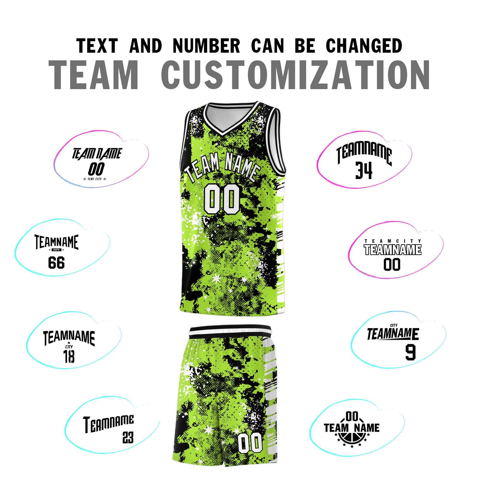 Custom Neon Green Black Vice Burst Galactic Graffiti Lightweight Basketball Jersey