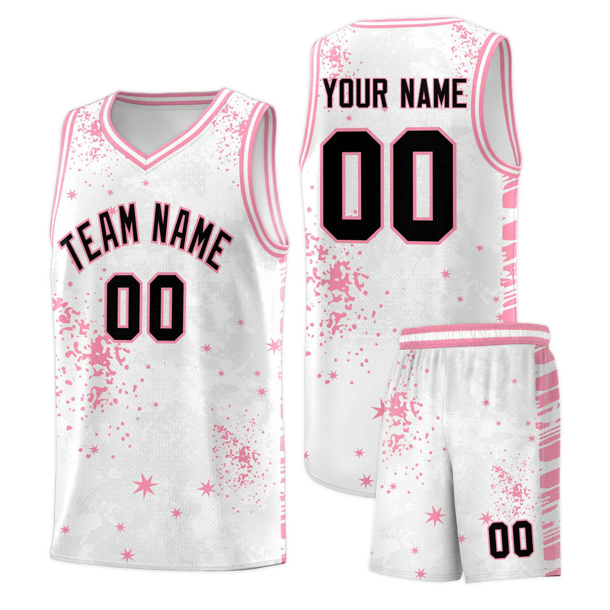 Custom White Light Pink Vice Burst Galactic Graffiti Drapable Basketball Jersey