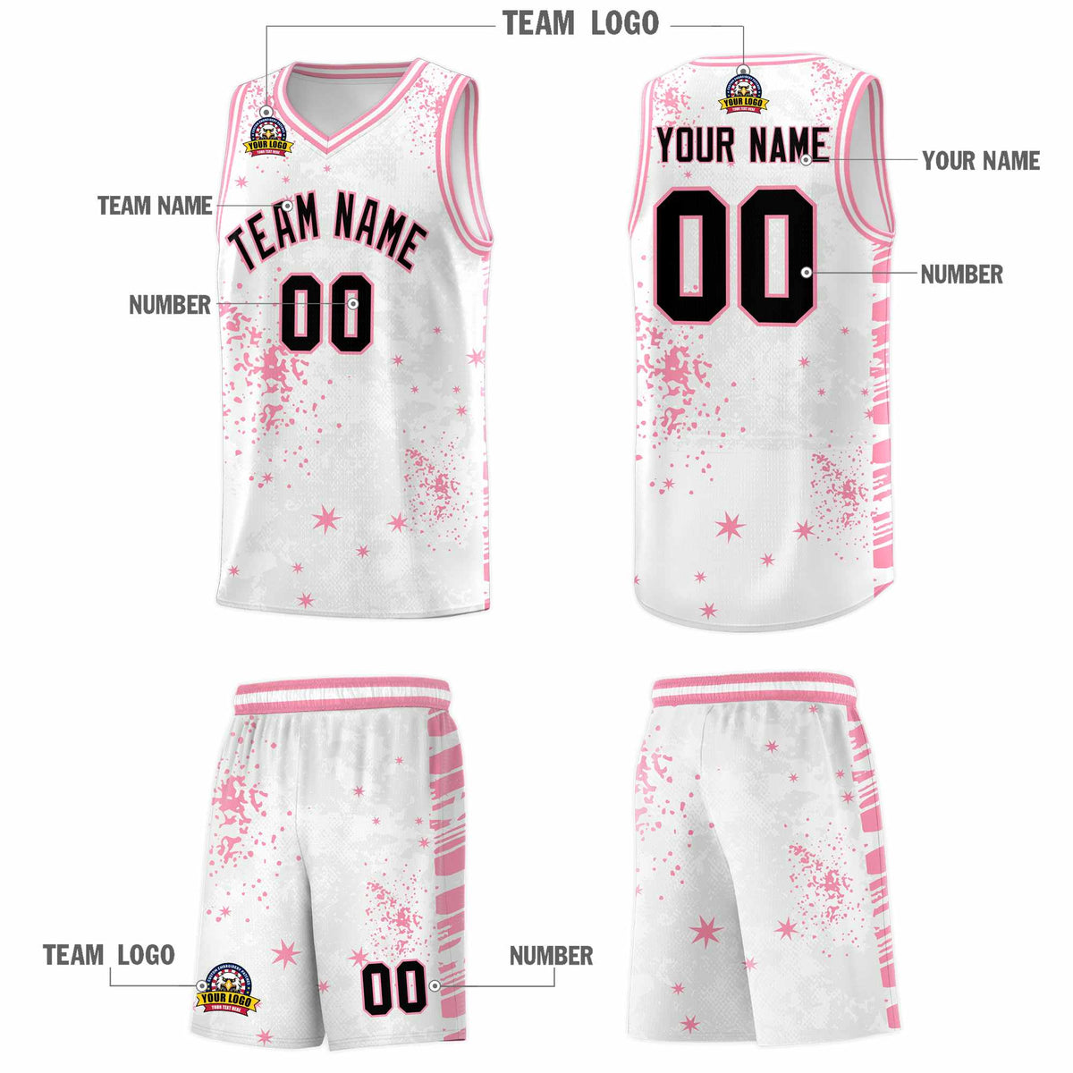 Custom White Light Pink Vice Burst Galactic Graffiti Drapable Basketball Jersey