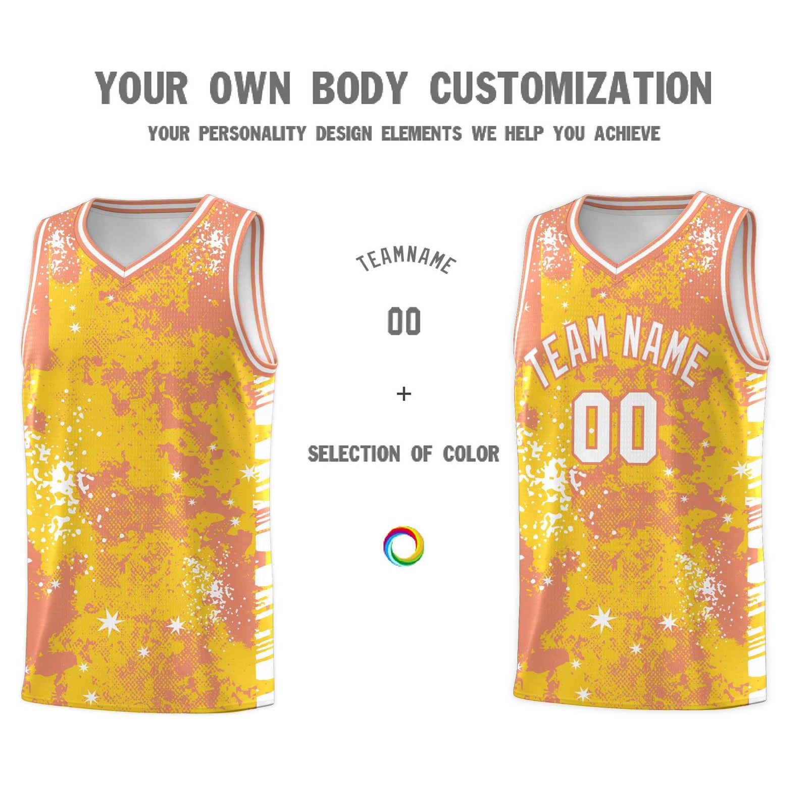 Custom Gold Light Orange Vice Burst Galactic Graffiti Stretch Fabric Basketball Jersey
