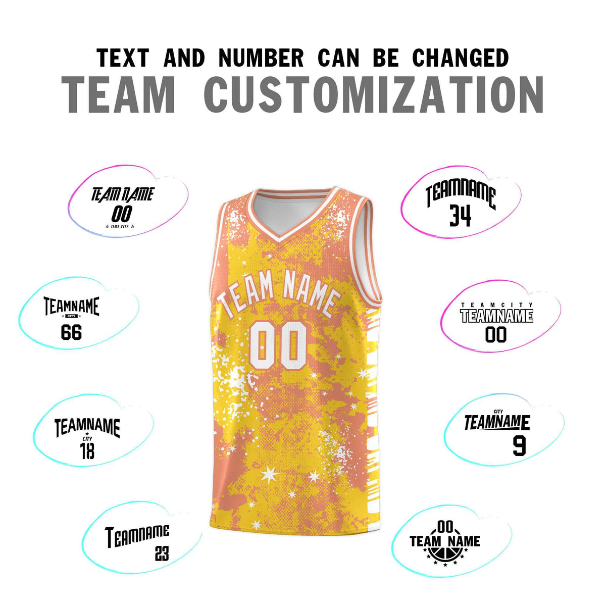 Custom Gold Light Orange Vice Burst Galactic Graffiti Stretch Fabric Basketball Jersey