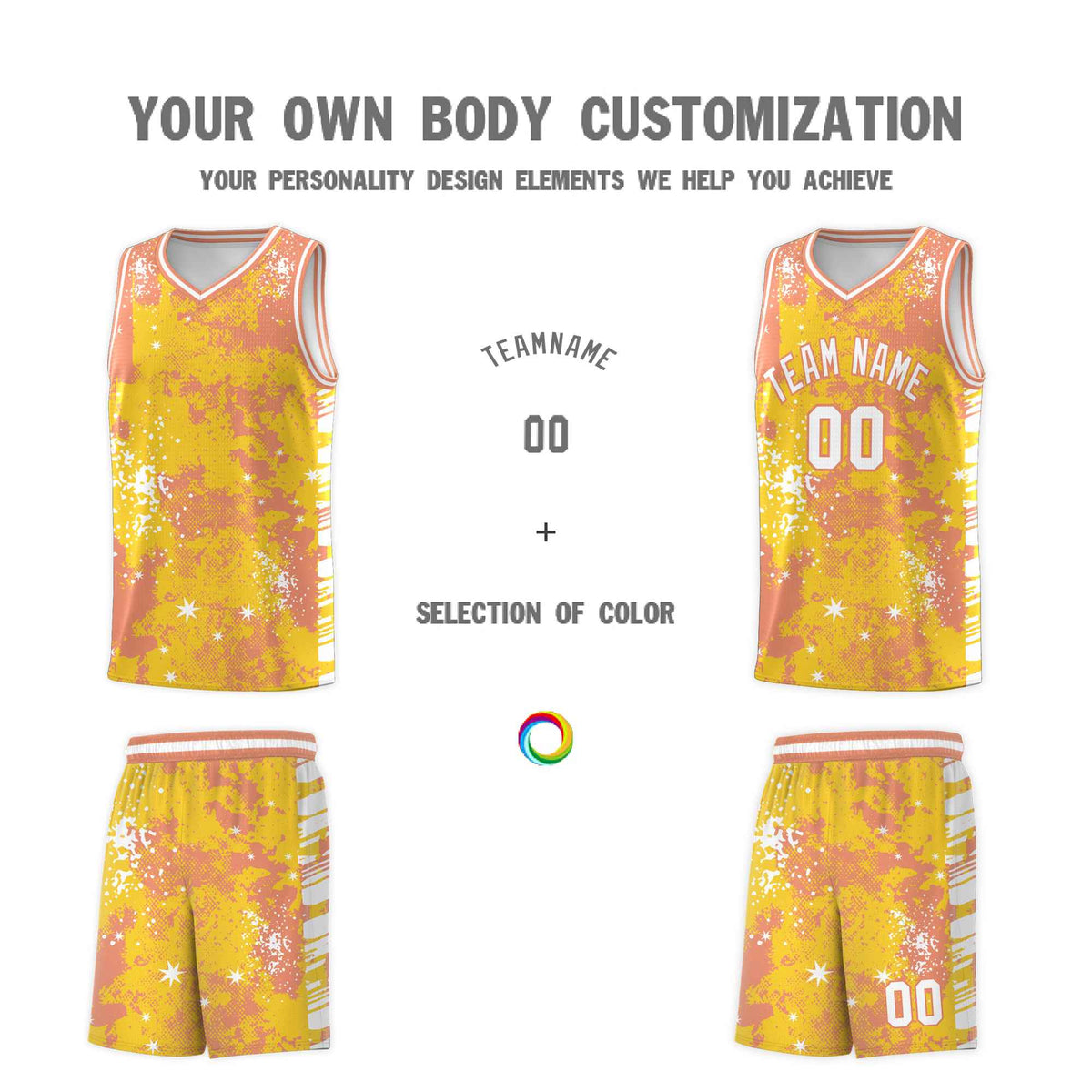 Custom Gold Light Orange Vice Burst Galactic Graffiti Stretch Fabric Basketball Jersey