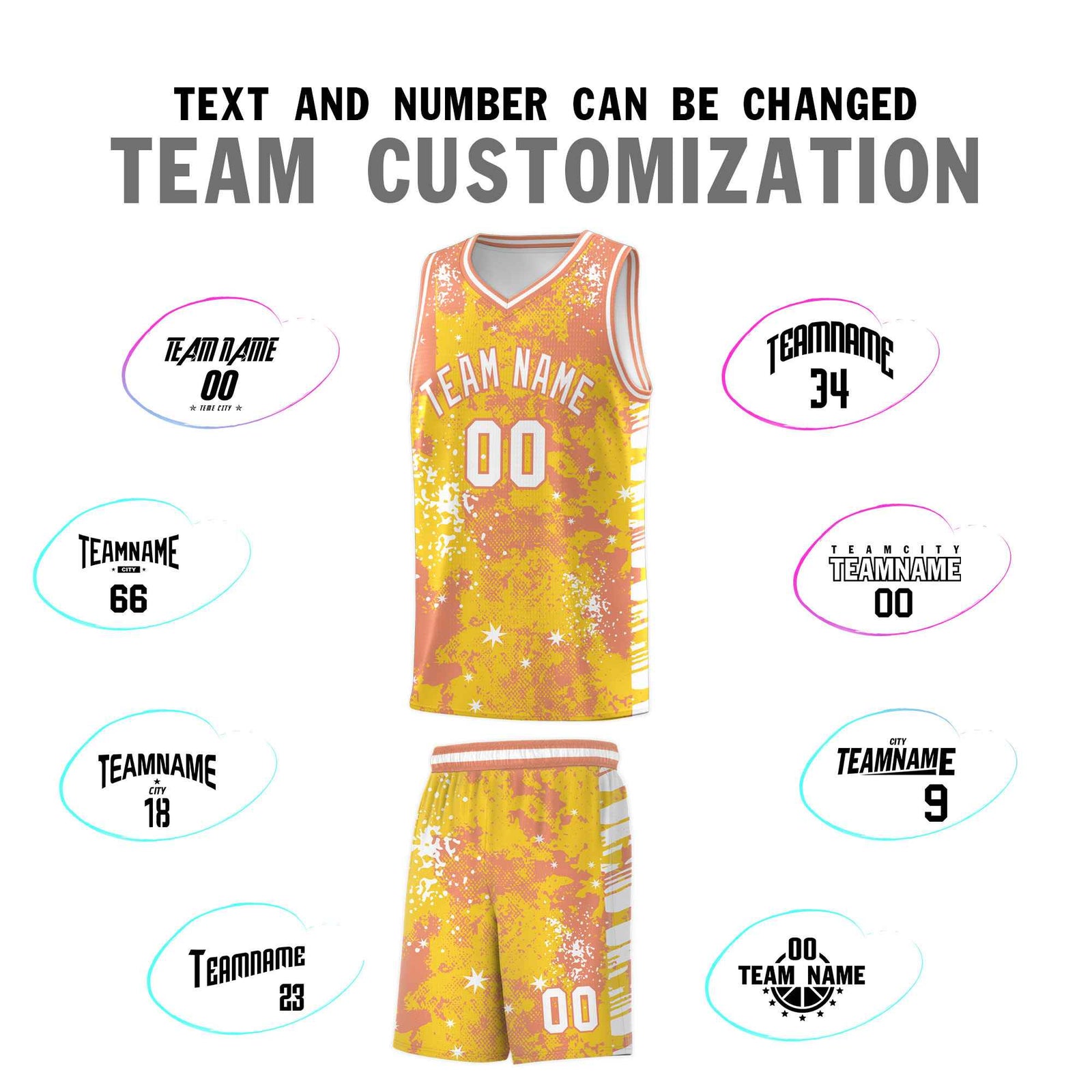 Custom Gold Light Orange Vice Burst Galactic Graffiti Stretch Fabric Basketball Jersey
