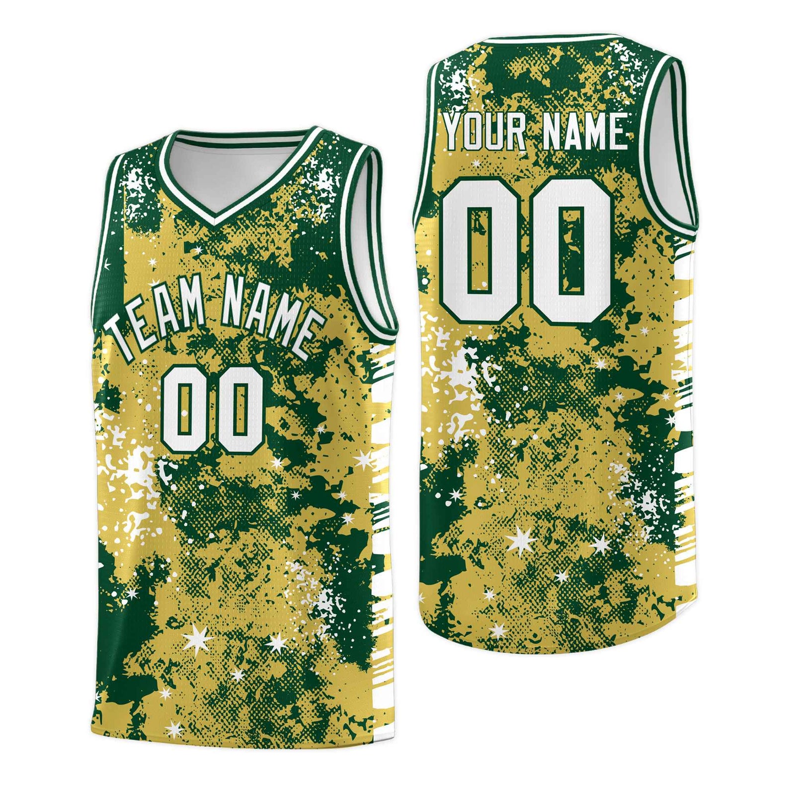 Custom Old Gold Kelly Green Vice Burst Galactic Graffiti Moisture-Wicking Basketball Jersey