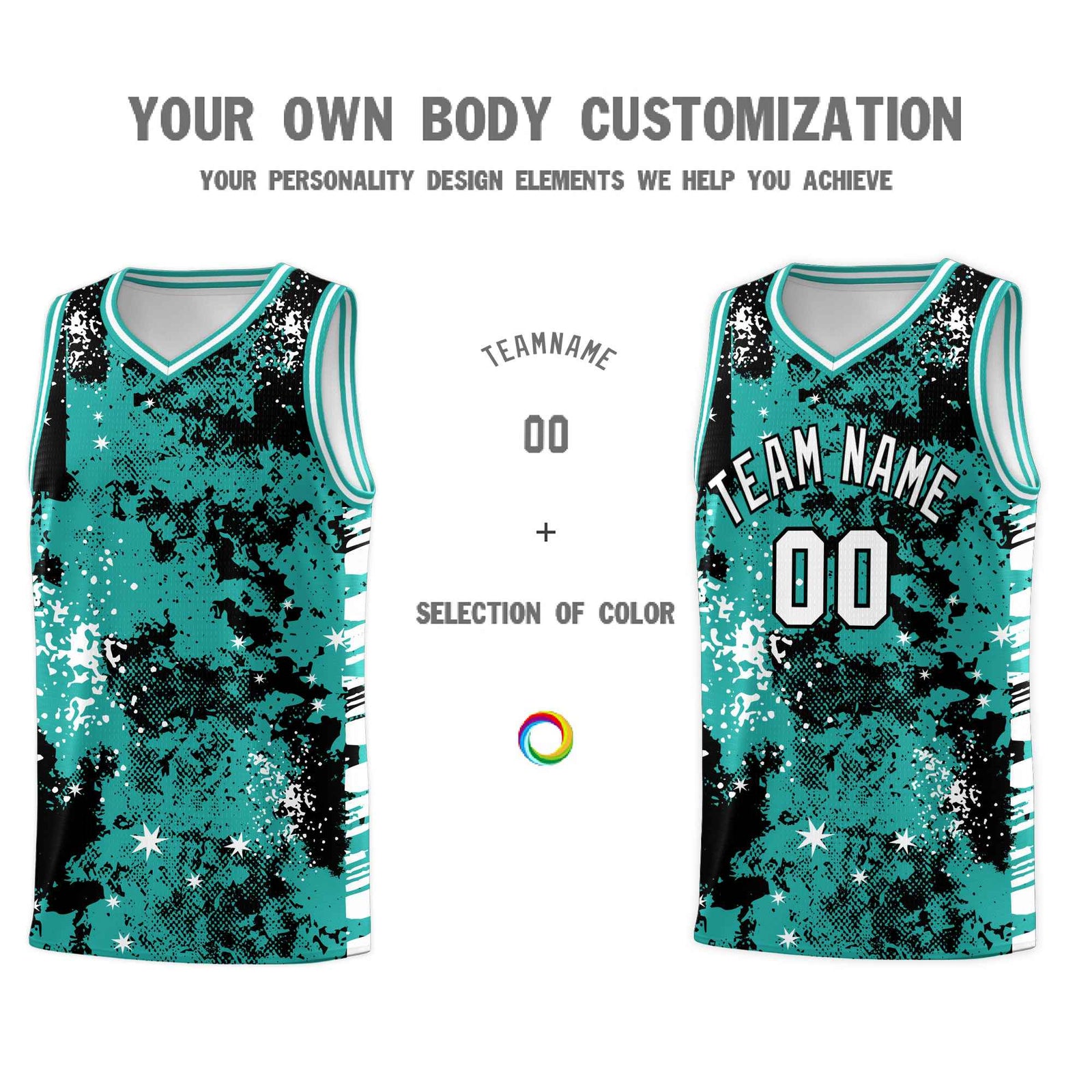 Custom Black Light Teal Vice Burst Galactic Graffiti Breathable Basketball Jersey