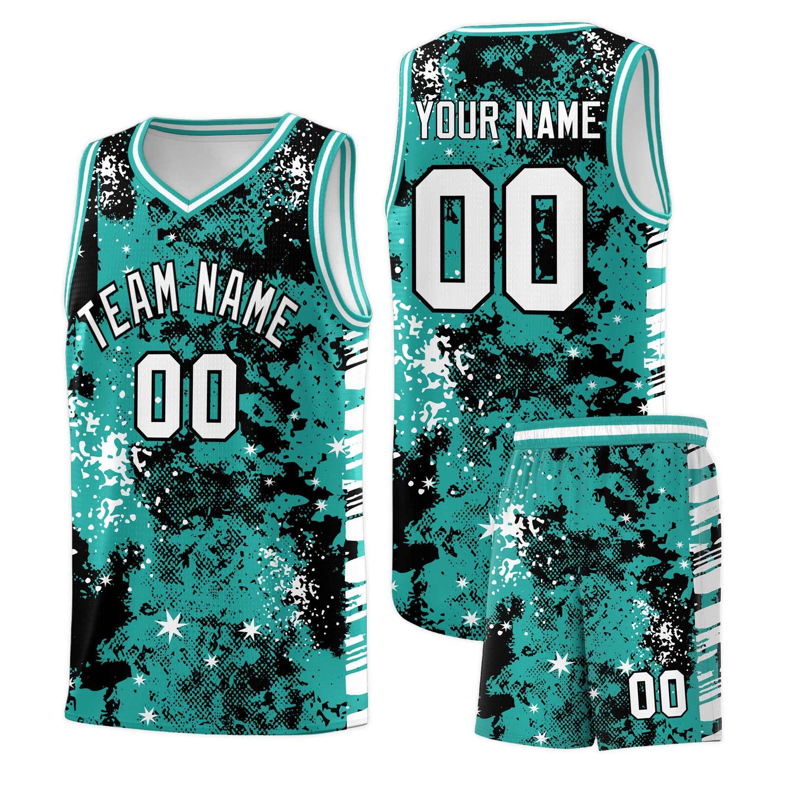 Custom Black Light Teal Vice Burst Galactic Graffiti Breathable Basketball Jersey