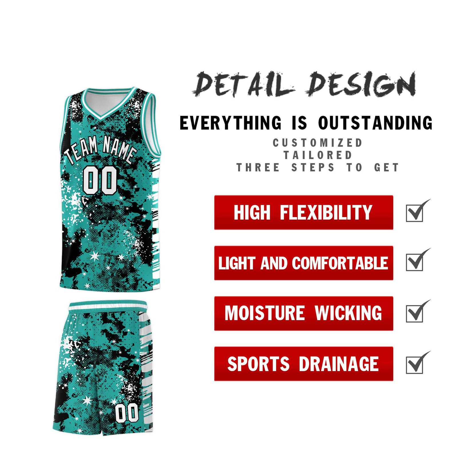 Custom Black Light Teal Vice Burst Galactic Graffiti Breathable Basketball Jersey