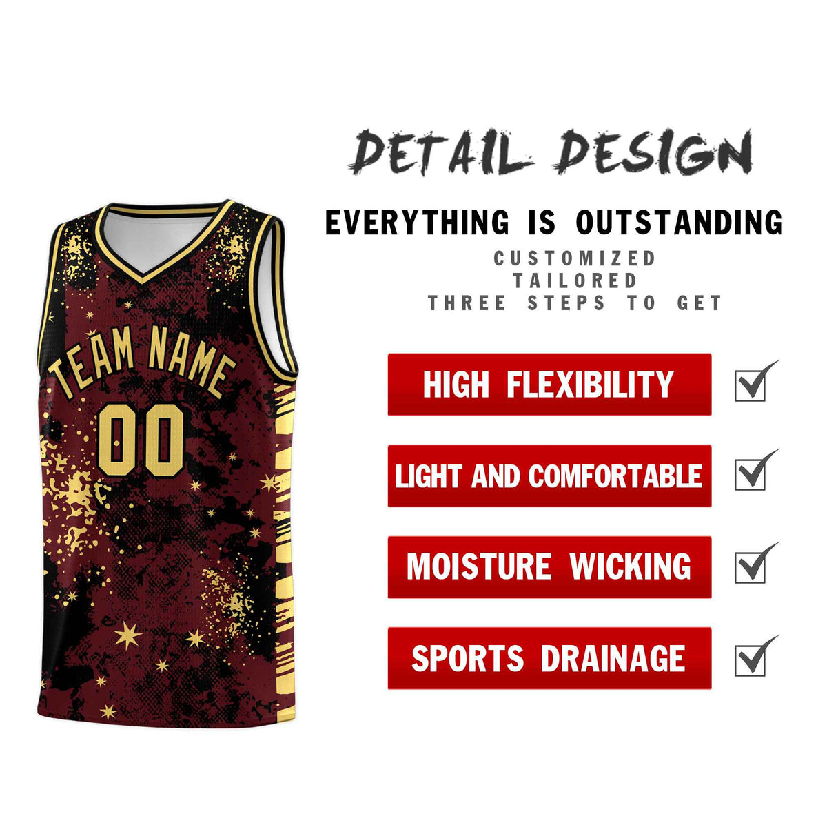 Custom Burgundy Black Vice Burst Galactic Graffiti Quick-Drying Basketball Jersey