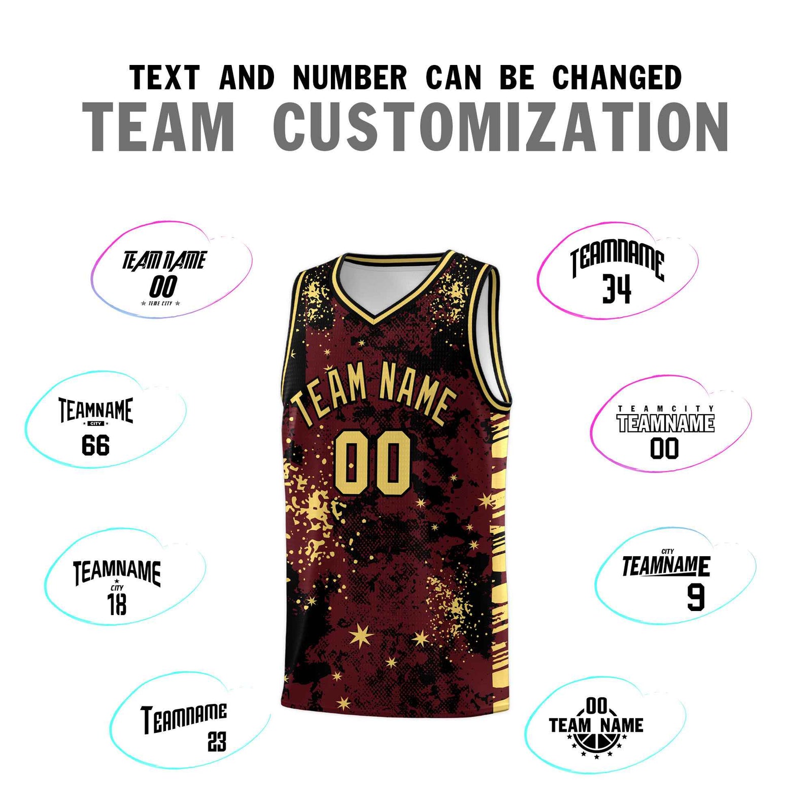 Custom Burgundy Black Vice Burst Galactic Graffiti Quick-Drying Basketball Jersey