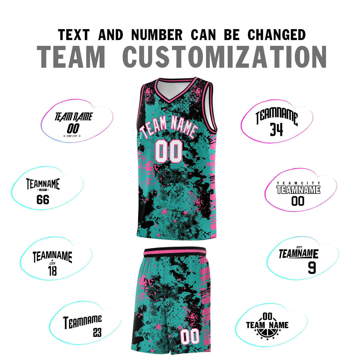 Custom Aqua Black Vice Burst Galactic Graffiti Drapable Basketball Jersey