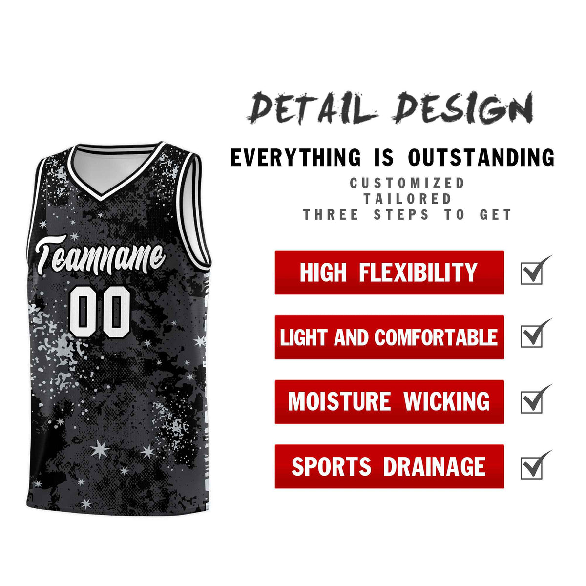 Custom Black Gray Vice Burst Galactic Graffiti Stretch Fabric Basketball Jersey