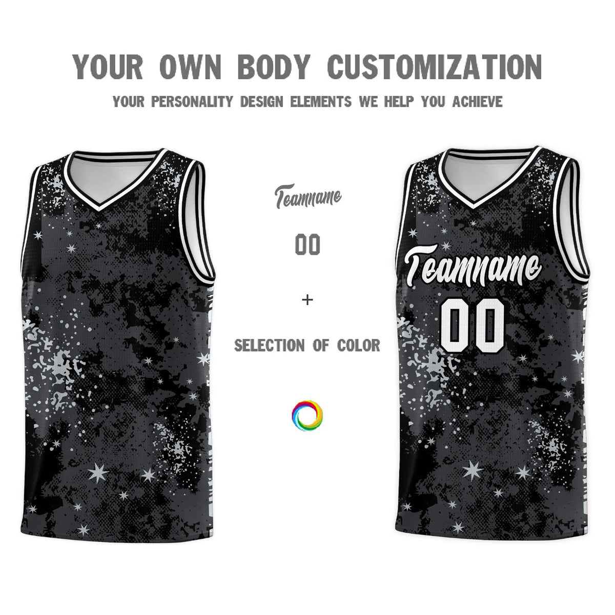 Custom Black Gray Vice Burst Galactic Graffiti Stretch Fabric Basketball Jersey
