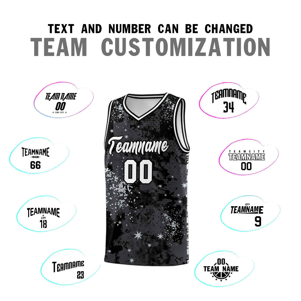 Custom Black Gray Vice Burst Galactic Graffiti Stretch Fabric Basketball Jersey