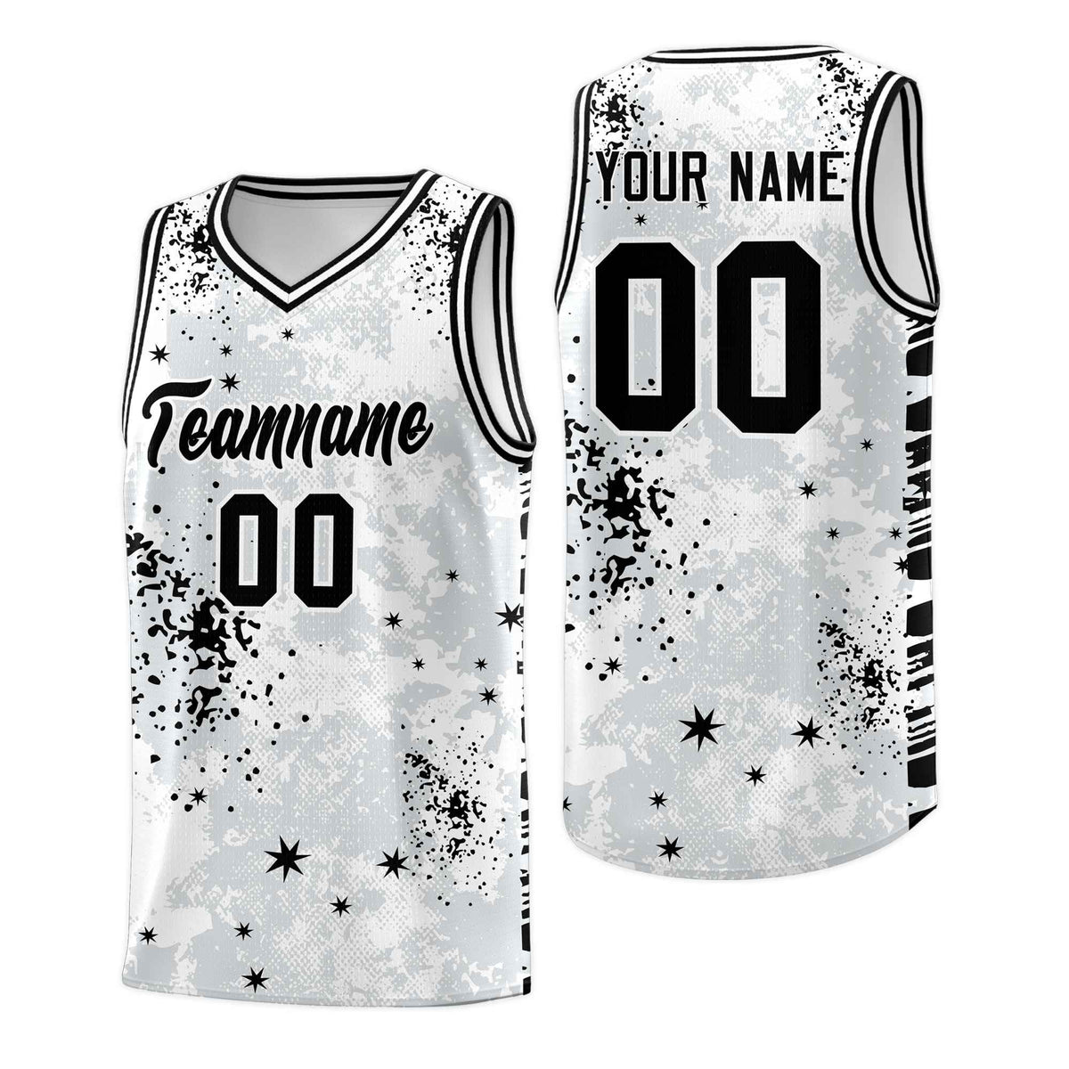 Custom White Black Vice Burst Galactic Graffiti Moisture-Wicking Basketball Jersey