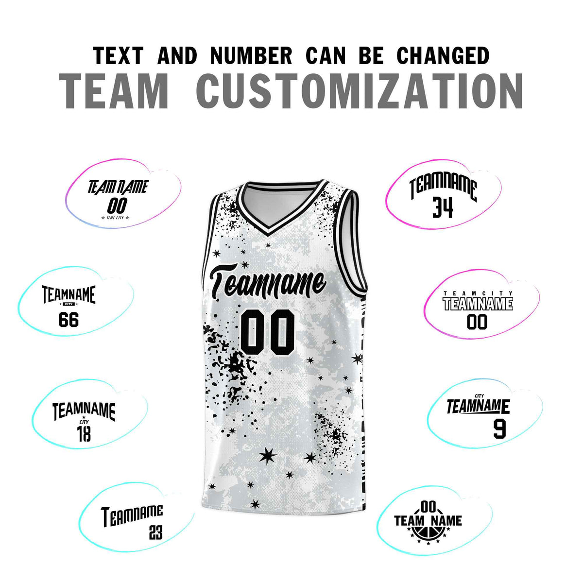 Custom White Black Vice Burst Galactic Graffiti Moisture-Wicking Basketball Jersey