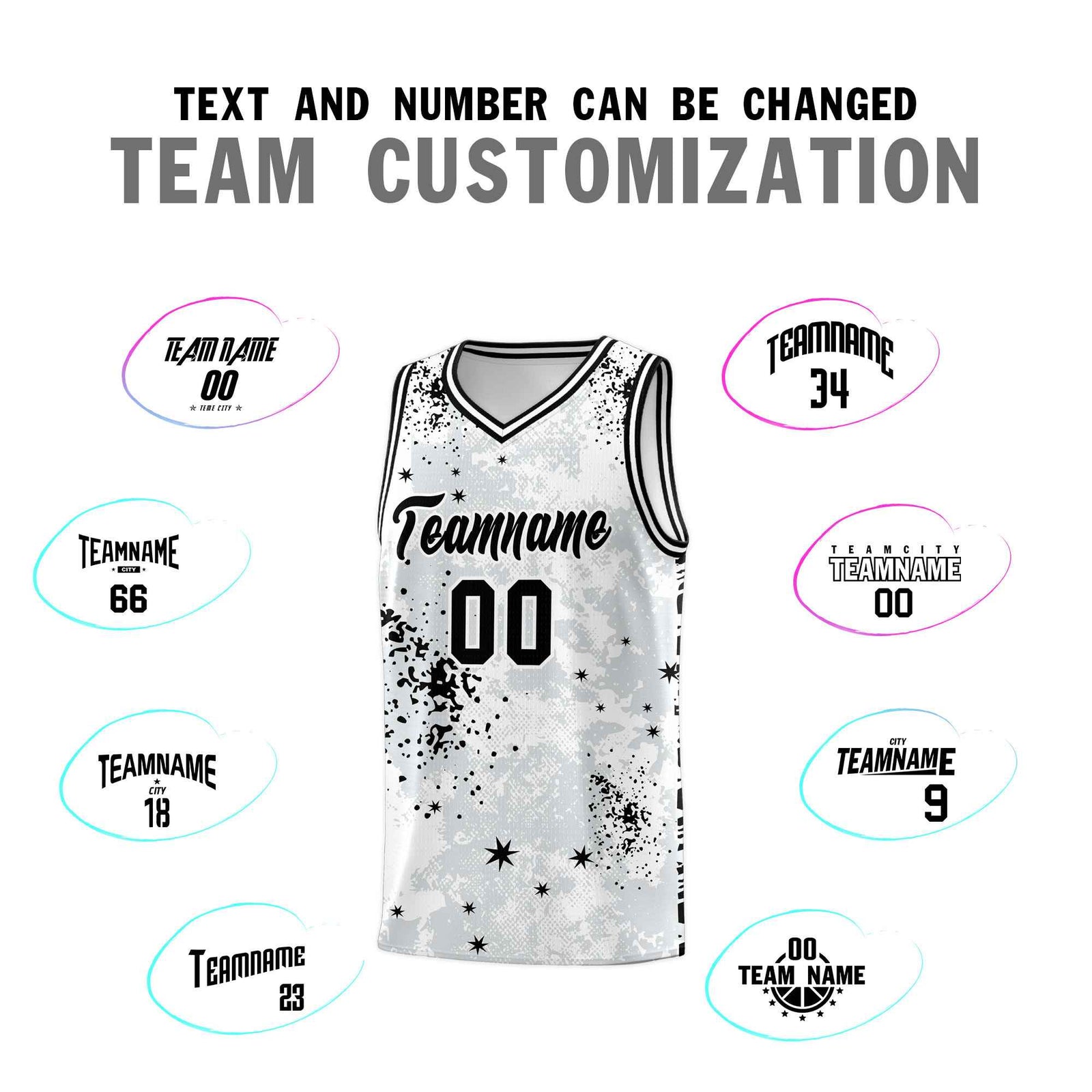 Custom White Black Vice Burst Galactic Graffiti Moisture-Wicking Basketball Jersey