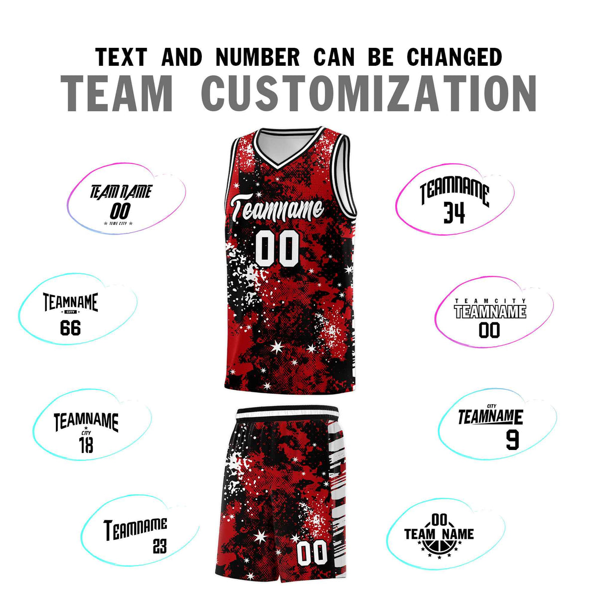 Custom Red Black Vice Burst Galactic Graffiti Wrinkle-Resistant Basketball Jersey