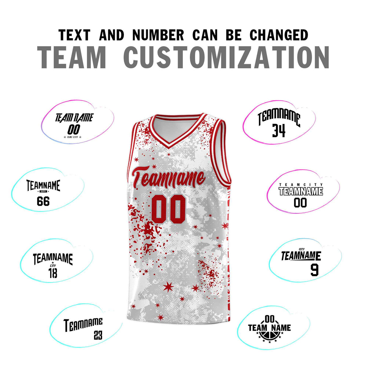Custom White Red Vice Burst Galactic Graffiti Breathable Basketball Jersey