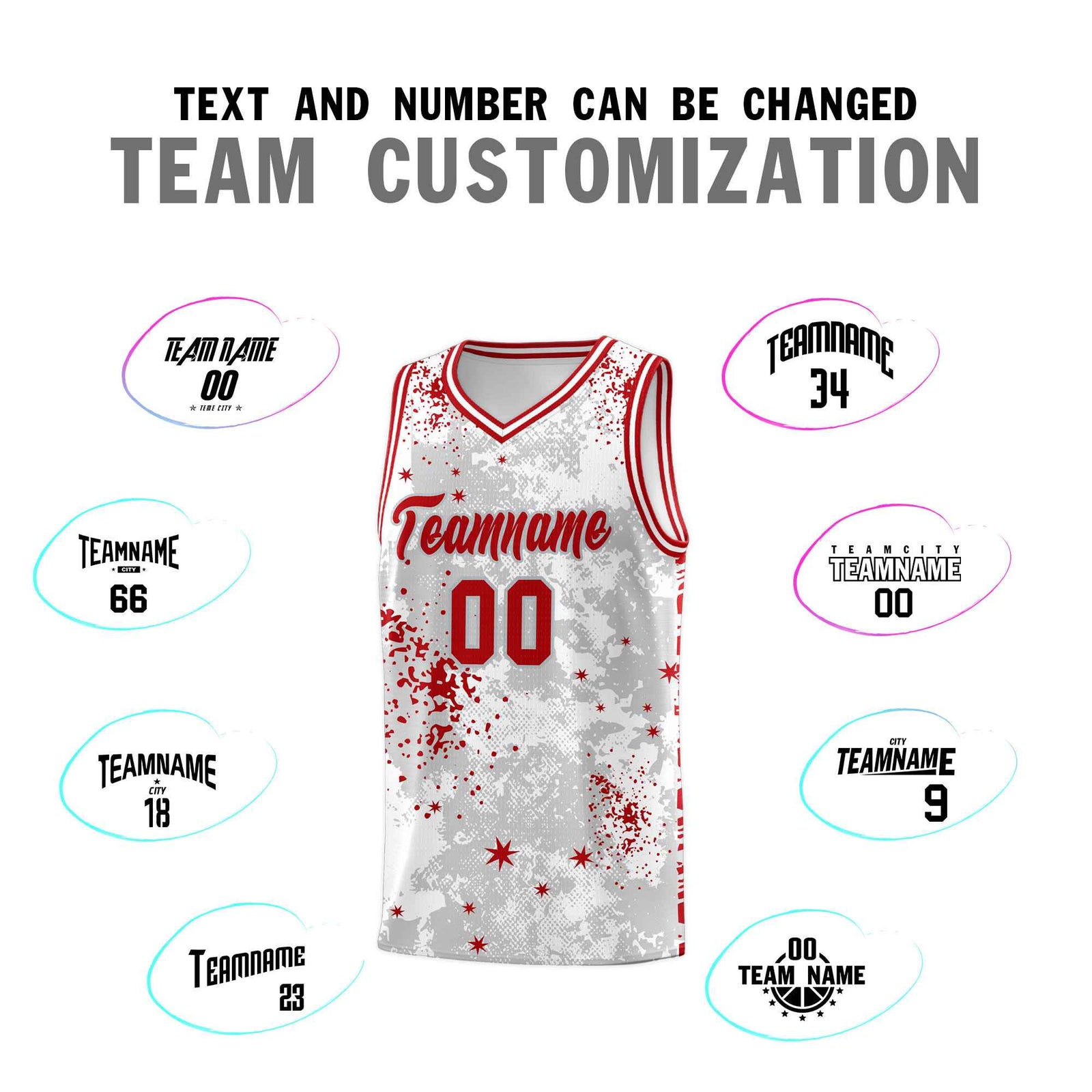 Custom White Red Vice Burst Galactic Graffiti Breathable Basketball Jersey