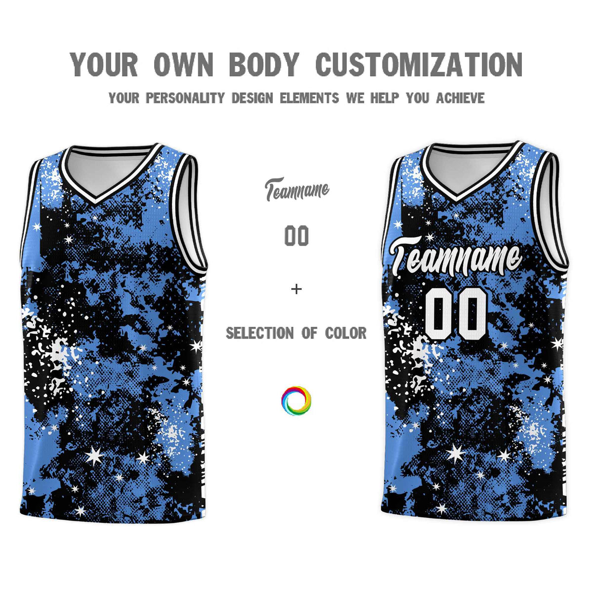Custom Powder Blue Black Vice Burst Galactic Graffiti Lightweight Basketball Jersey