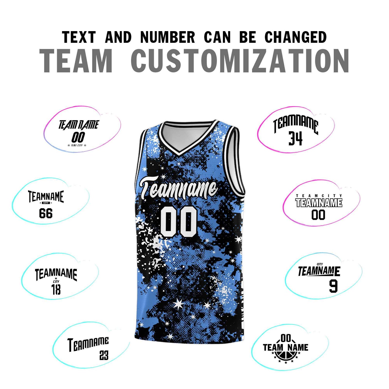 Custom Powder Blue Black Vice Burst Galactic Graffiti Lightweight Basketball Jersey