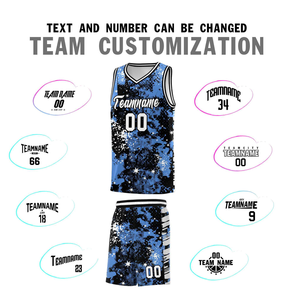 Custom Powder Blue Black Vice Burst Galactic Graffiti Lightweight Basketball Jersey