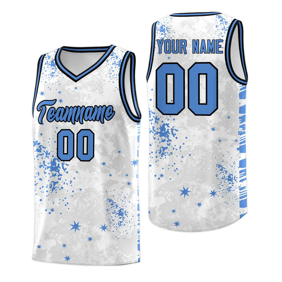 Custom White Powder Blue Vice Burst Galactic Graffiti Quick-Drying Basketball Jersey