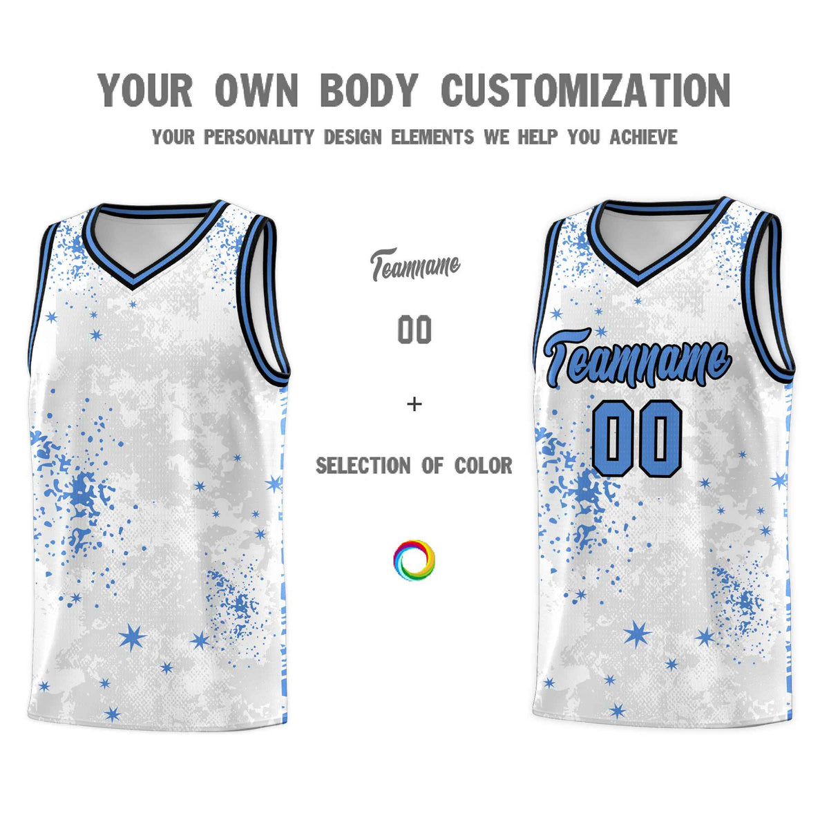 Custom White Powder Blue Vice Burst Galactic Graffiti Quick-Drying Basketball Jersey