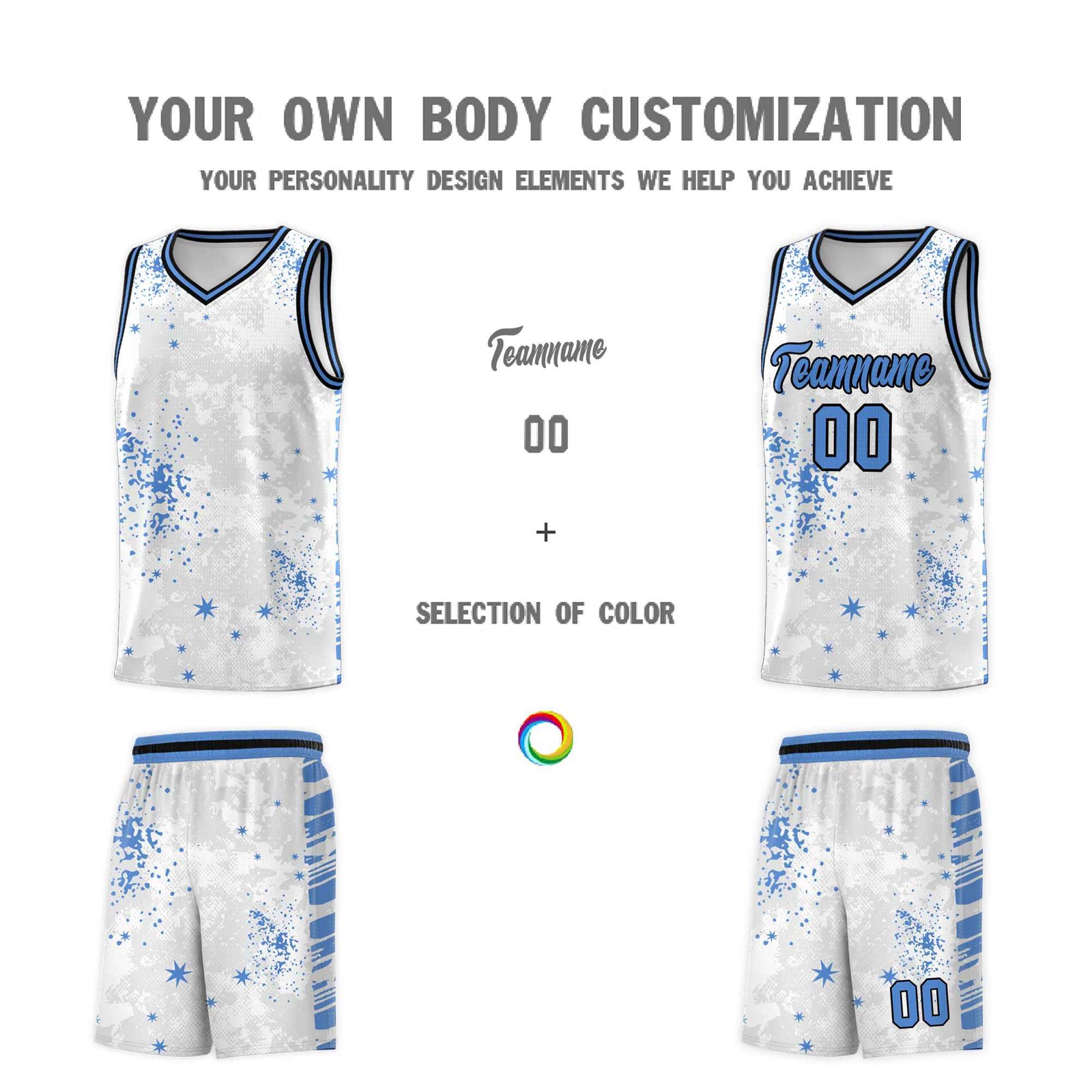 Custom White Powder Blue Vice Burst Galactic Graffiti Quick-Drying Basketball Jersey