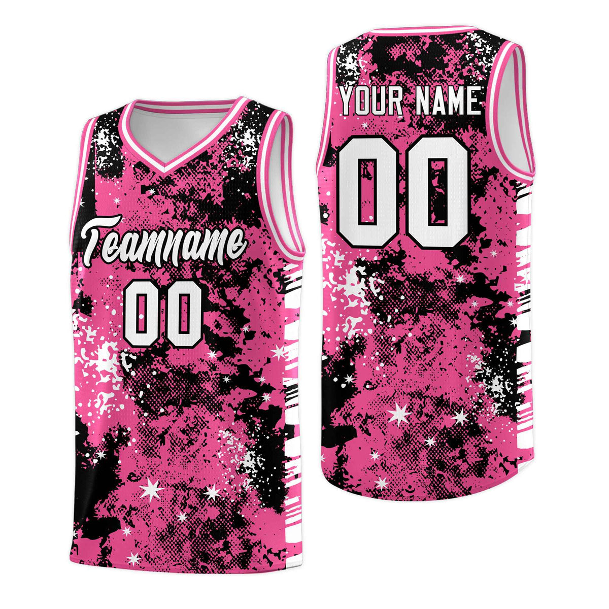 Custom Pink Black Vice Burst Galactic Graffiti Drapable Basketball Jersey