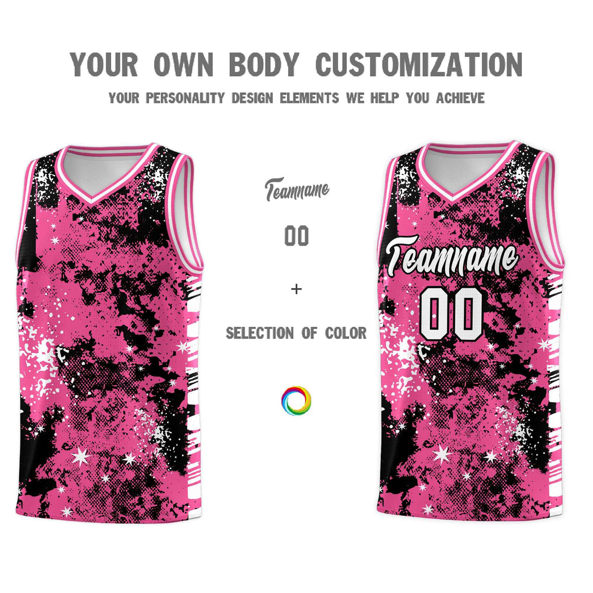 Custom Pink Black Vice Burst Galactic Graffiti Drapable Basketball Jersey